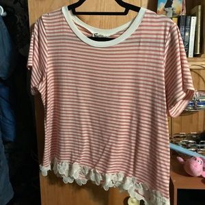striped t-shirt with lace/flower bottom
